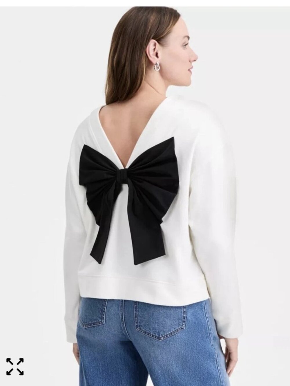 1X Boxy Cropped White Sweatshirt - Women's back bow